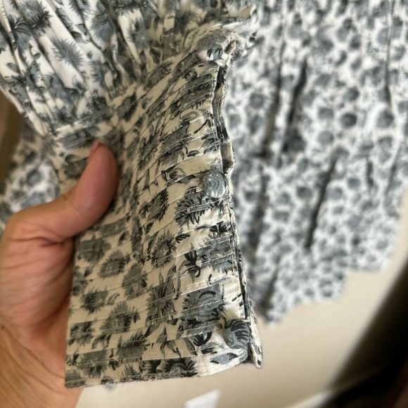 LoveShackFancy Paris Dandelion Print Long Puff Sleeve Ruffle Mini Dress 4 - Picture 8 of 11